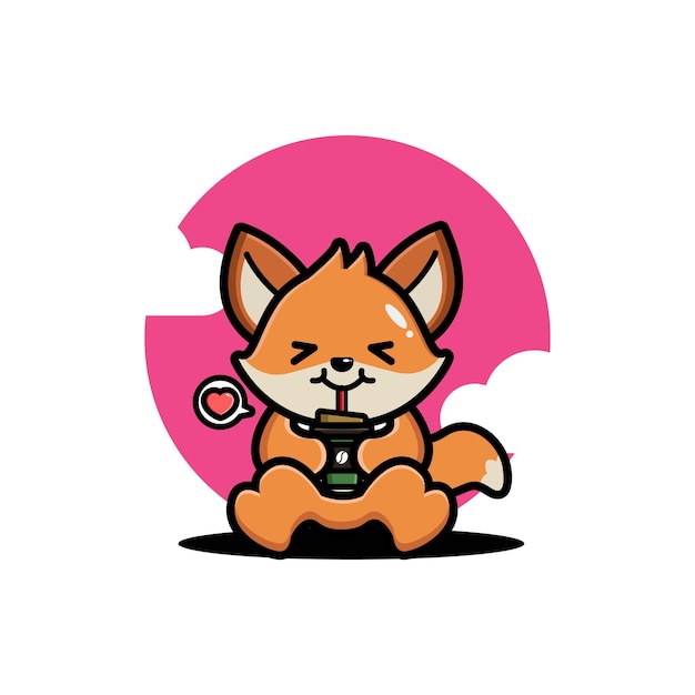 Cute fox drink coffee cartoon