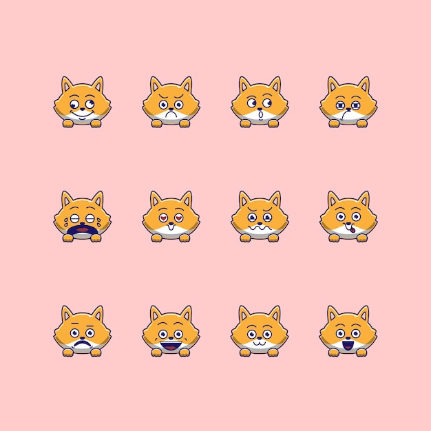 Cute fox emoticon emoji bundel