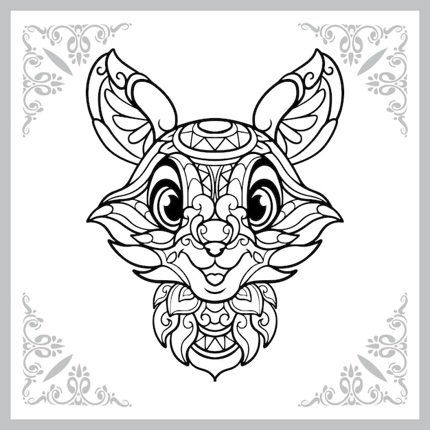 cute fox head cartoon zentangle arts isolated on white background