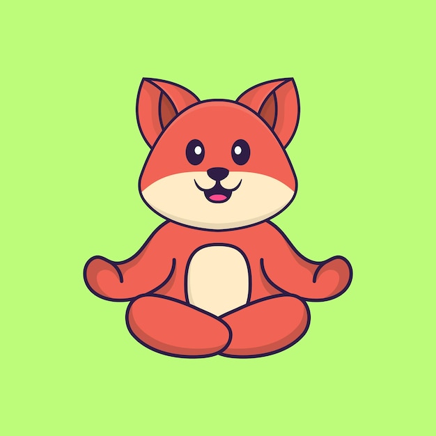 Cute fox is meditating or doing yoga Animal cartoon concept isolated