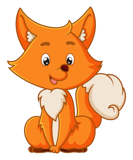 The cute fox is sitting with the happy expression of illustration