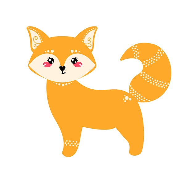 Cute fox isolated on white background Vector illustration in a flat style