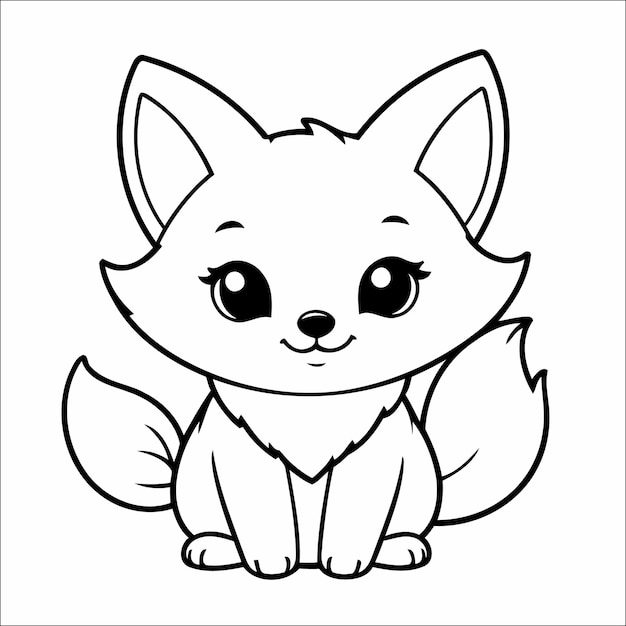 Vector cute fox kawaii vector coloring page for kids