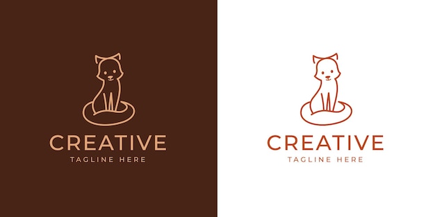 Cute Fox Logo Design Template Vector Illustration of Cute Little Fox Vintage Modern Logo Line Design Template