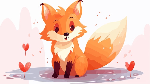 Vector cute fox in love cartoon illustration