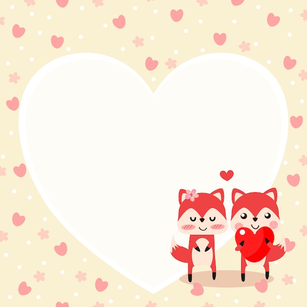 Cute fox in love and hold a red heart