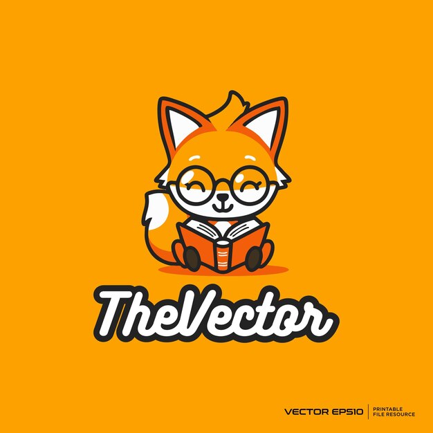 Cute fox reading mascot vector logo character cartoon illustration eps10