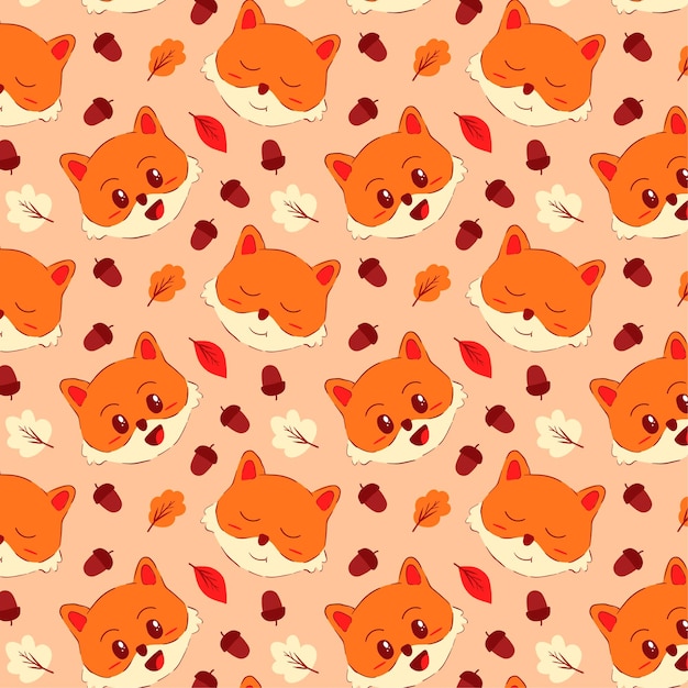 Cute Fox Seamless Pattern with Autumn Ornament