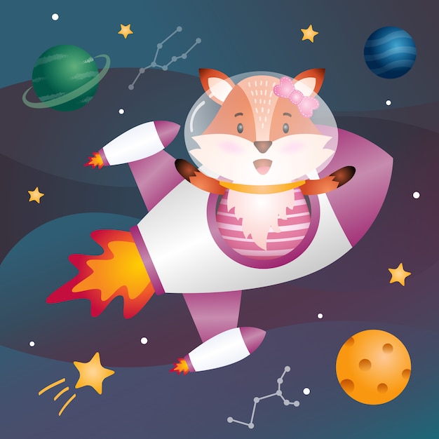 A Cute fox in the space galaxy