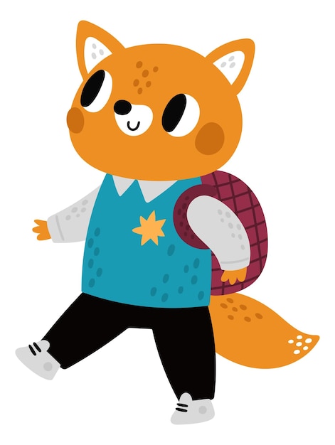 Cute fox walking to school Funny cartoon animal