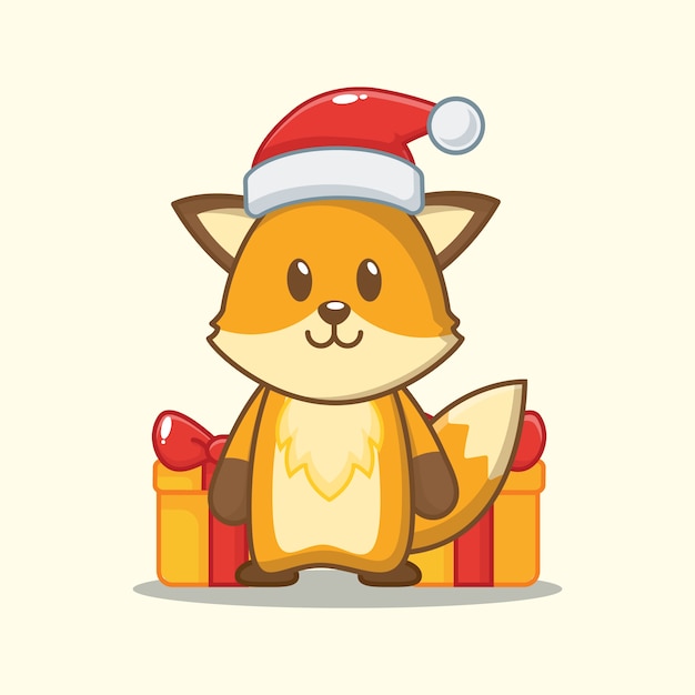 cute fox with christmas gift box. christmas  illustration