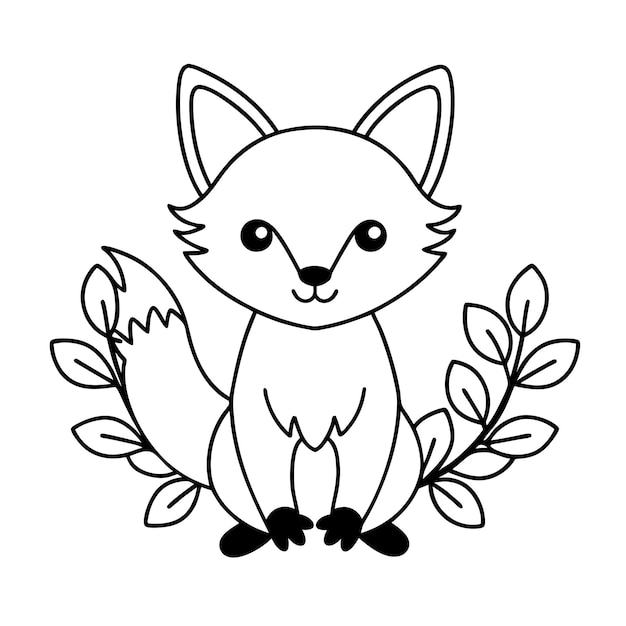 Vector cute fox with flower line art