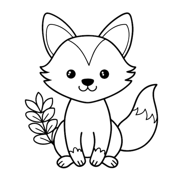 Vector cute fox with flower line art