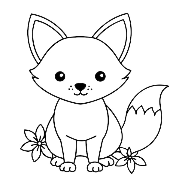 Vector cute fox with flower line art