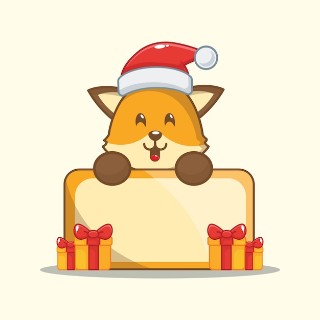 cute fox with greeting card. christmas  illustration