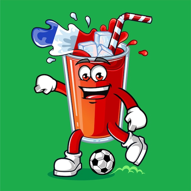 Cute France drink flag playing soccer vector mascot illustration