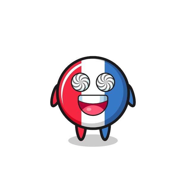 Cute france flag badge character with hypnotized eyes