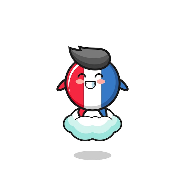 Cute france flag illustration riding a floating cloud