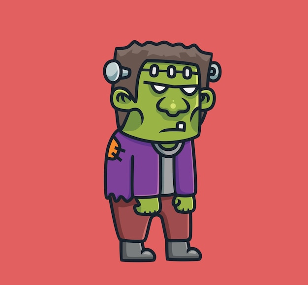 Cute Frankenstein walking cartoon halloween concept Isolated illustration Flat Style