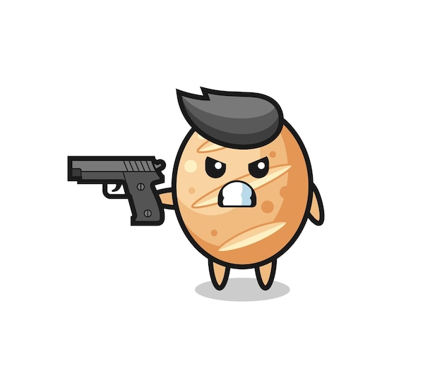 The cute french bread character shoot with a gun