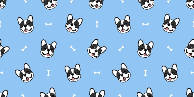 Cute french bulldog cartoon seamless pattern, vector illustration