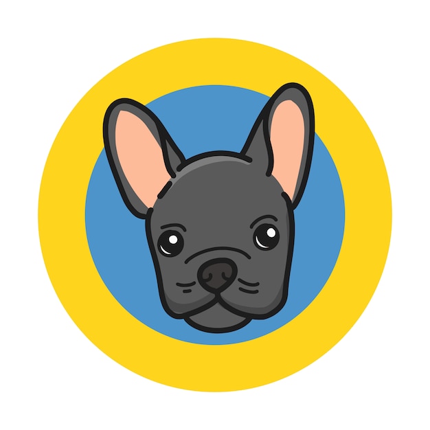 Cute French bulldog with a black color of wool on a yellow and blue circle.