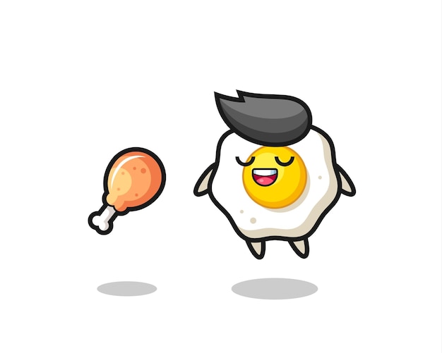 Cute fried egg floating and tempted because of fried chicken