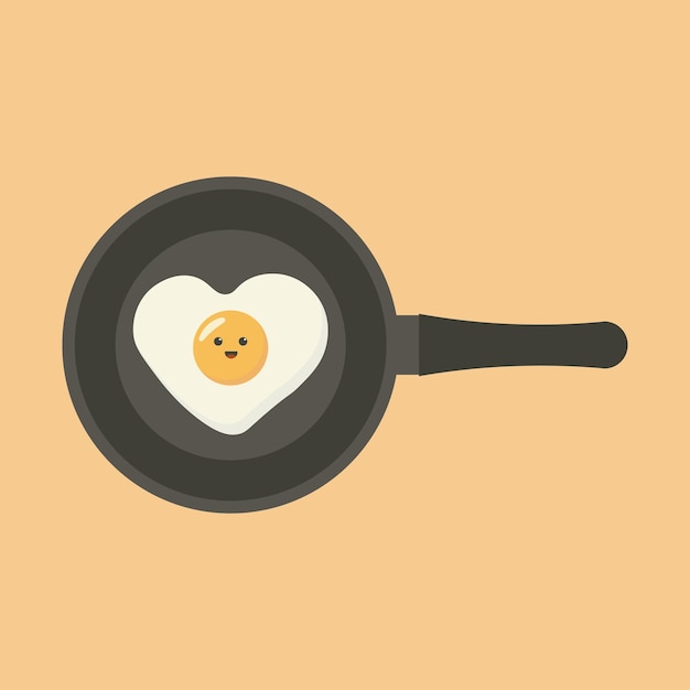 Cute Fried egg on Frying pan Healthy morning breakfast with egg Vector illustration