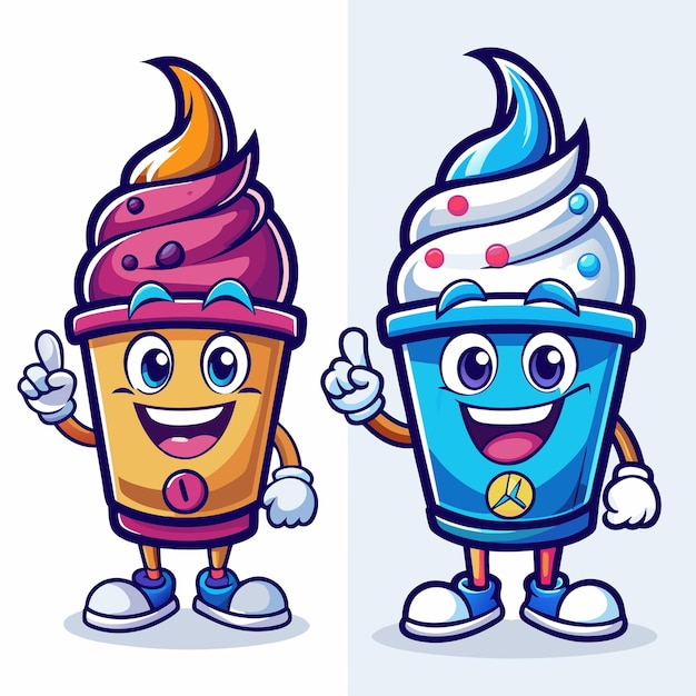 Vector cute and friendly frozen yogurt mascot holding a frozen yogurt cone