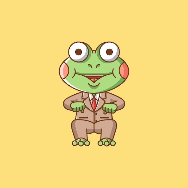 Cute frog businessman suit office workers cartoon animal character mascot icon flat style illustration concept set