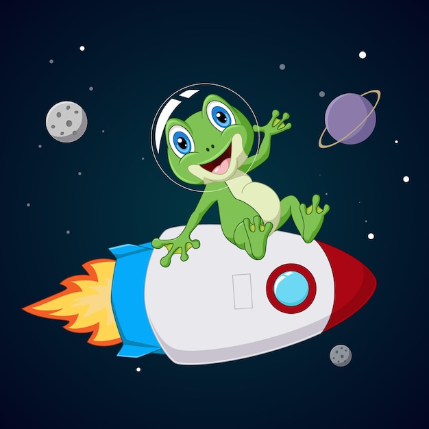 Cute frog cartoon on the rocket