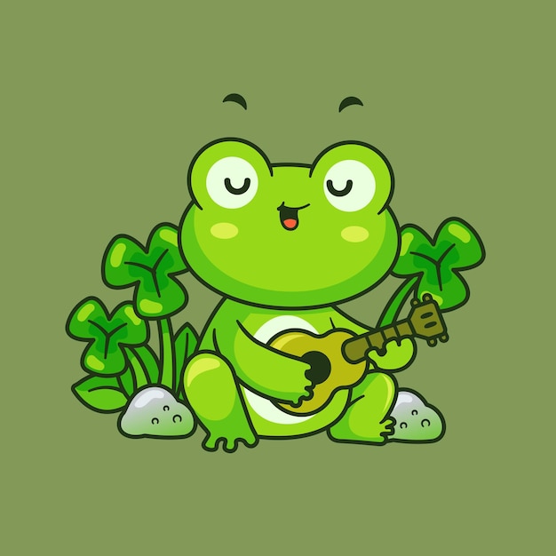 Cute frog playing guitar cartoon vector