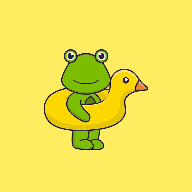 Cute frog With Duck buoy Animal cartoon concept isolated