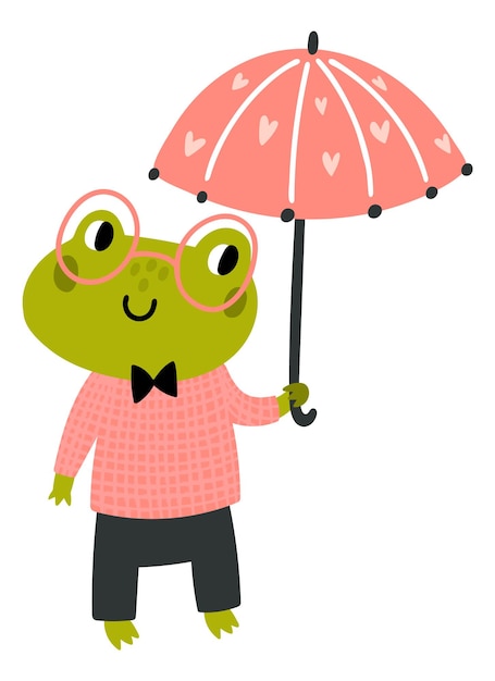 Cute frog with umbrella Funny animal Fairytale character