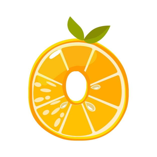 Cute fruit orange number 0 vector digit zero