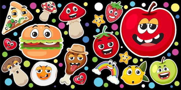 Cute fruits sticker seamless pattern