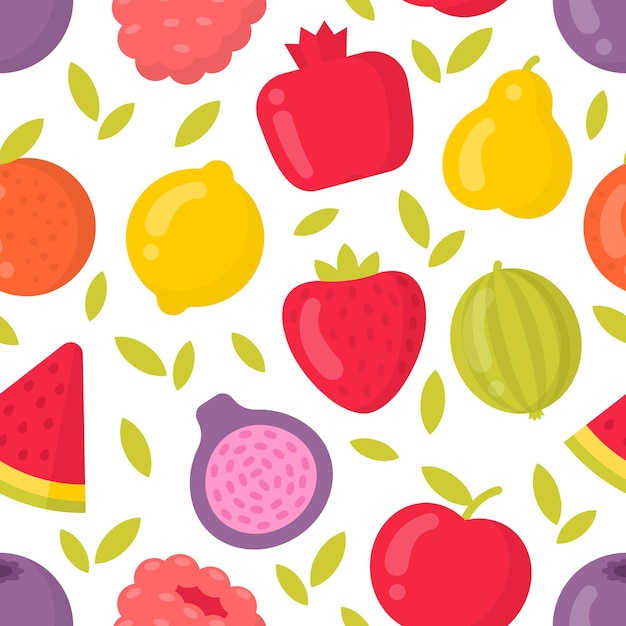 Cute fruits vector seamless pattern on white background. Best for textile, backdrop, wrapping paper