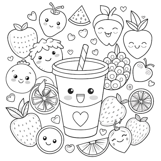 Cute FruitThemed Coloring Page for Kids and Craft Projects