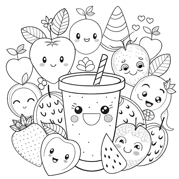 Vector cute fruitthemed coloring page for kids and craft projects