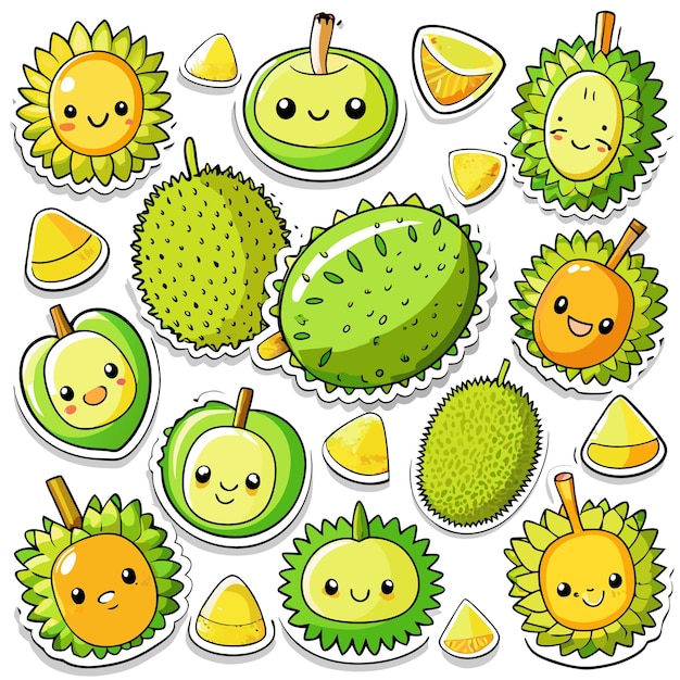 Vector cute fruitthemed stickers featuring durians and lemons