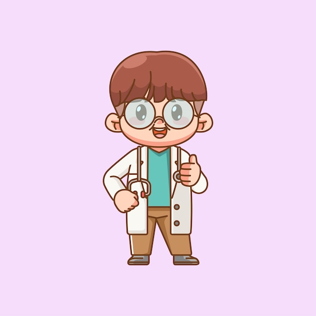 Cute fun doctor medical personnel character kawaii chibi character mascot illustration outline style