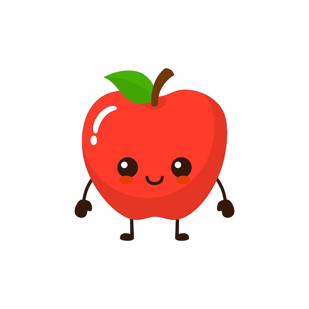 Cute funny apple fruit character Vector cartoon kawaii character illustration