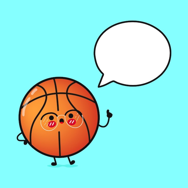 Vector cute funny basketball with speech bubble