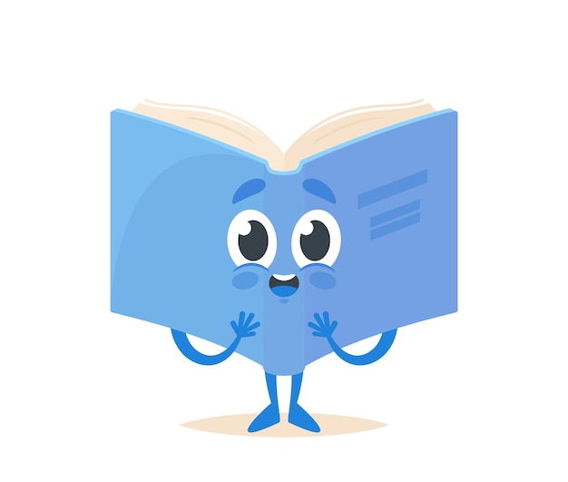 Cute Funny Book Character with Surprised Face Kawaii Educational Library Personage in Blue Cover Literature Mascot