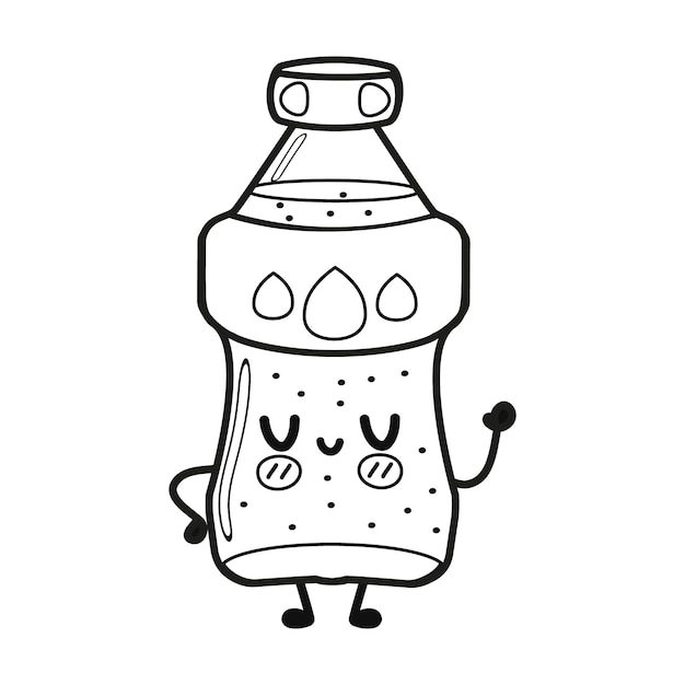 Cute funny bottle cold drink soda illustration for coloring book