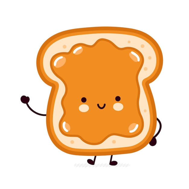 Cute funny bread toast with peanut butter character