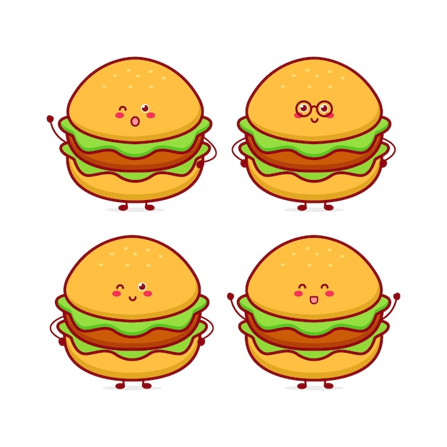 Cute funny burger currency character Vector hand drawn cartoon mascot character illustration