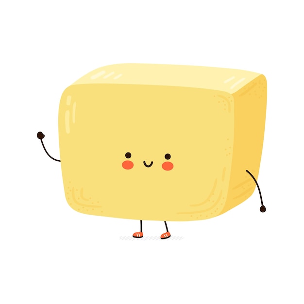 Cute funny Butter character.  hand drawn cartoon kawaii character illustration . Isolated on white background. Butter character concept