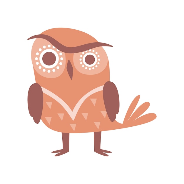 Cute funny cartoon brown owlet bird character vector Illustration isolated on a white background