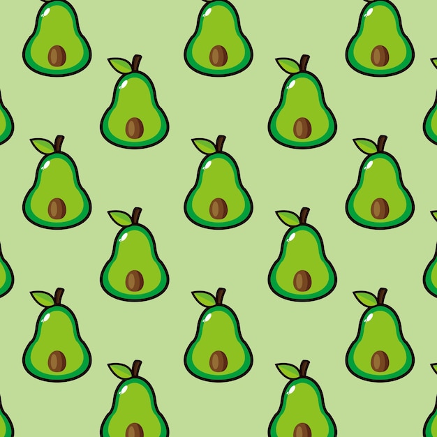 Cute funny cartoon character avocado on green background Vector cartoon kawaii character